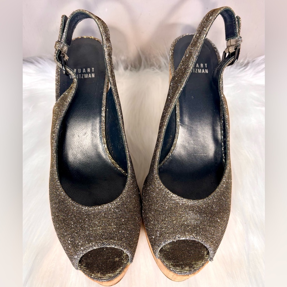 STUART WEITZMAN Metallic Cork Wedge Sandal - Picture 2 of 11